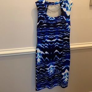 Pencil style dress. Black/blue multi.Lightly worn